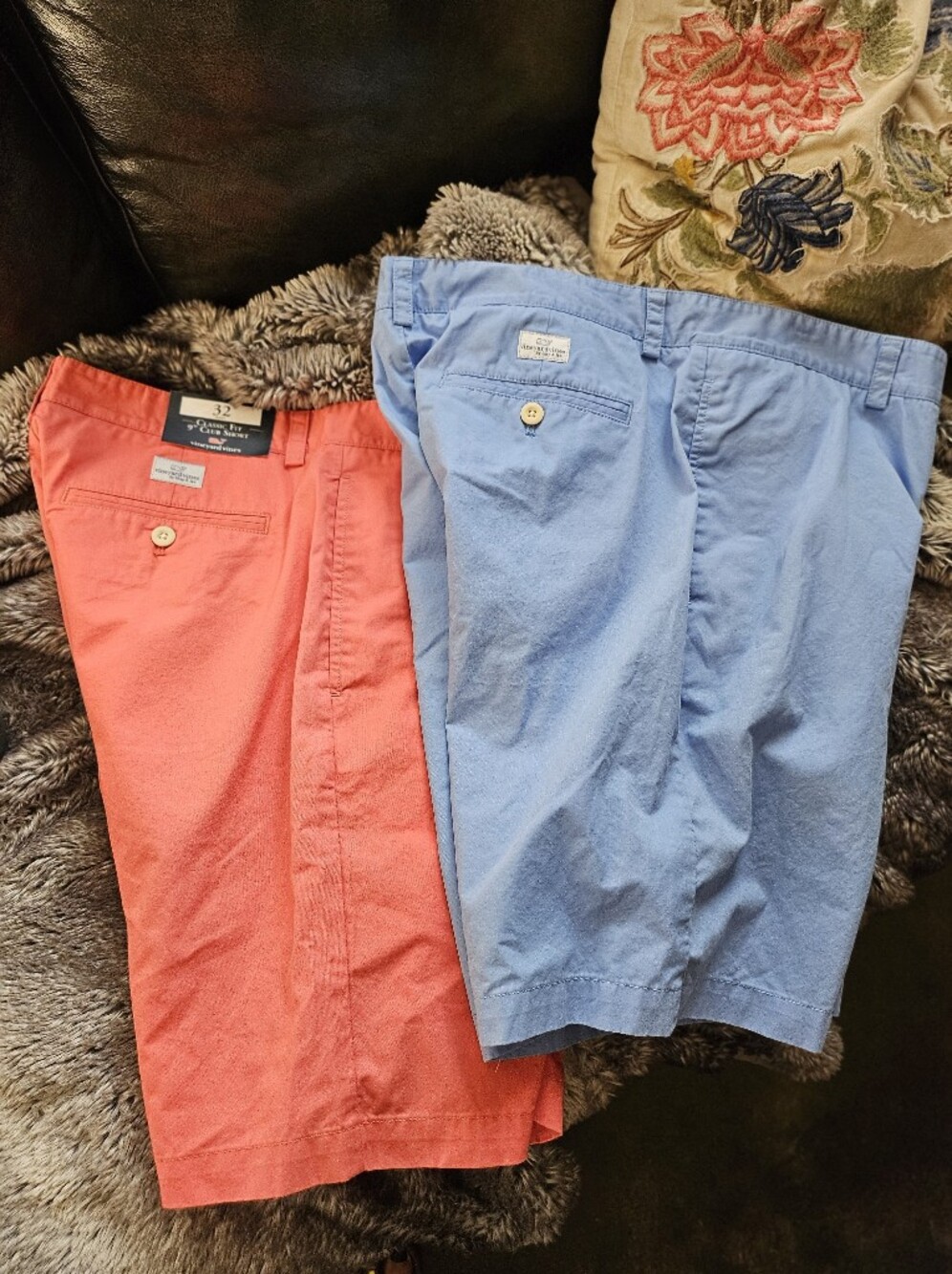 New 2 Pair Vineyard Vines Men's 32 Cotton Club Shorts Classic Style Blue/Coral